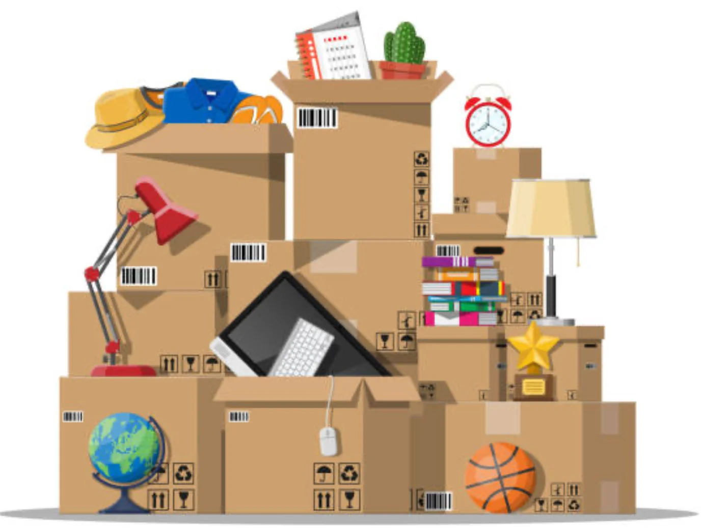 Temporary address Nashville move - Illustration of household belongings and labeled cartons
