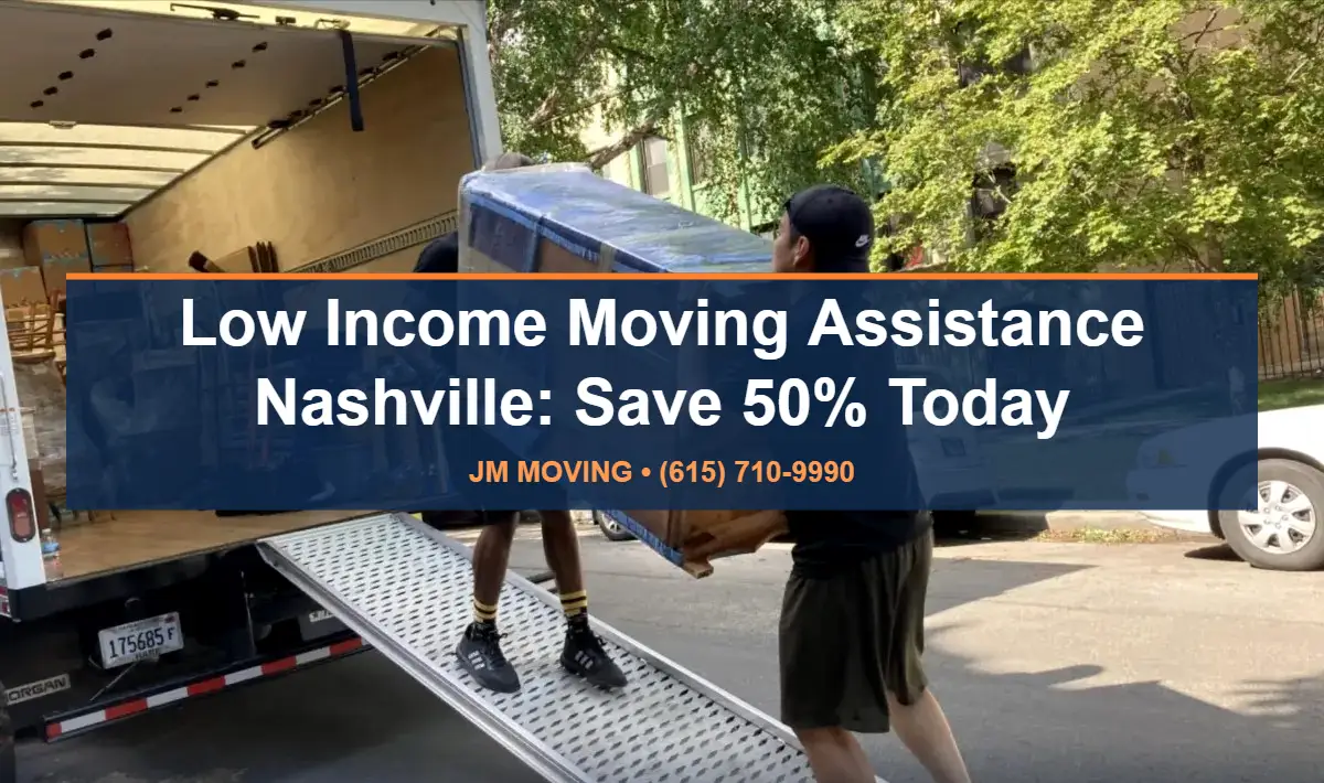 Low income moving assistance Nashville - JM Moving crew carrying a wrapped item down a truck ramp