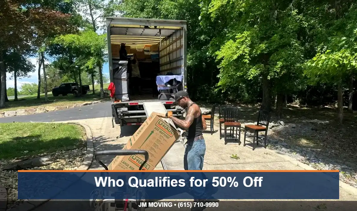 JM Moving mover wheeling boxes to the truck for a discounted Nashville move